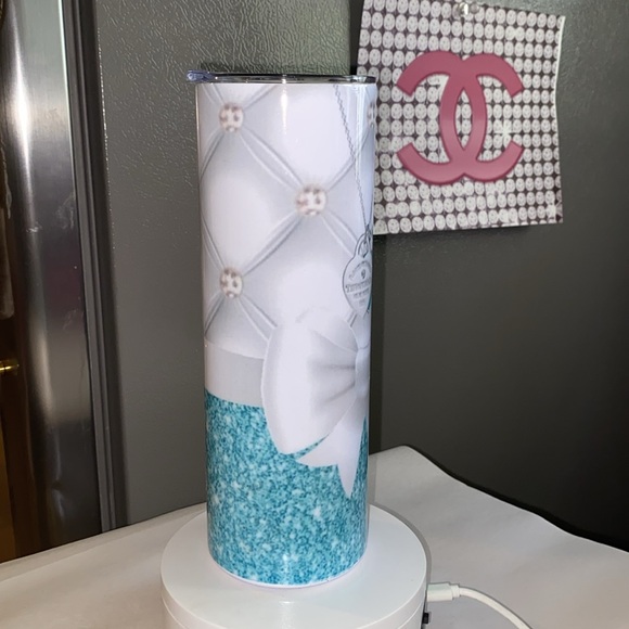NWT T Tiffany blue &white quilted look .925 necklace design&ribbion20 oz tumbler - Picture 7 of 10